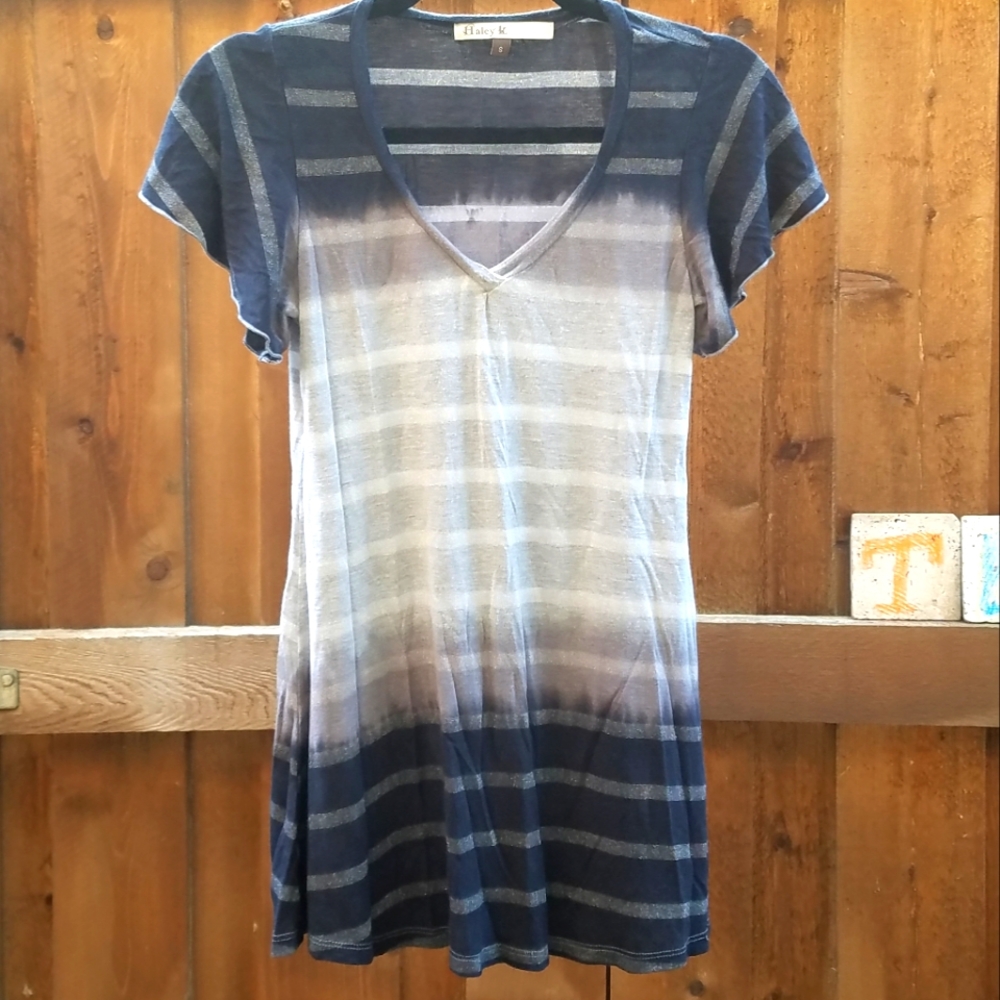 Dip Dye Ombre Sparkle Stripe Tunic Top S